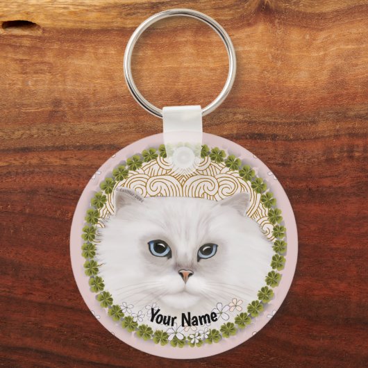 porte-clés chat persan trèfles (Recto)