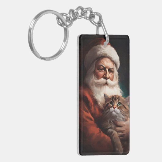 Porte-clés Chat Perse avec Noël Festif du Père Noël (Devant gauche)