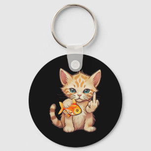 Porte-clés Chat Poisson Rouge Doigt F U C'est Mon Poisson Drô