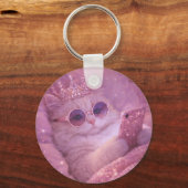 Porte-clés Chat Princesse Gâtée Envoie des Textos au Lit (Recto)