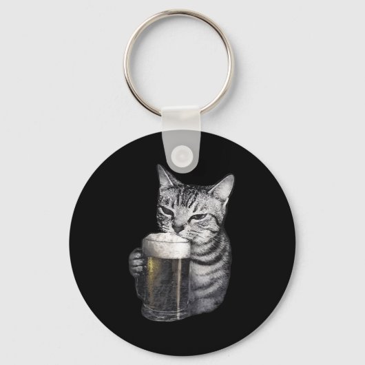 Porte-clés Chat qui boit de la bière (Recto)