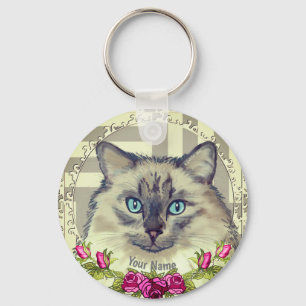 Porte-clés Chat Ragdoll Roses