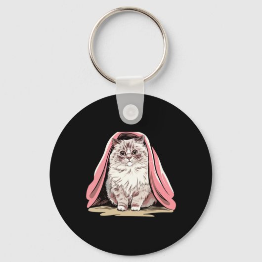 Porte-clés Chat Ragdoll Sous Autocollant De Couverture Rose (Recto)