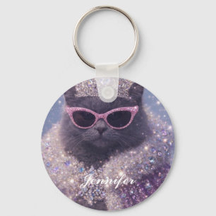 Porte-clés Chat Reine Glamour Portrait Fantastique Étincelant