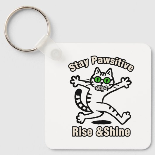 Porte-clés Chat Restez Positif (Recto)