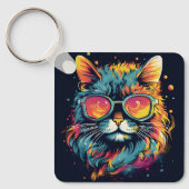 Porte-clés Chat Rétro Geek Chic (Recto)