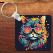 Porte-clés Chat Rétro Geek Chic (Recto)