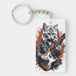 Porte-clés Chat Rockstar qui déchire à la guitare