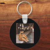 Porte-clés Chat Rouge Gros Mangeant Hot Dog Mème Drôle Glizzy (Recto)