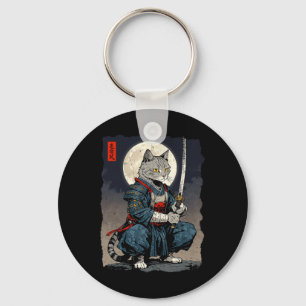 Porte-clés Chat Samurai Japonais Retro Chat Fighter Moon Ukiy