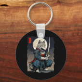 Porte-clés Chat Samurai Japonais Retro Chat Fighter Moon Ukiy (Recto)