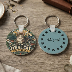 Porte-clés Chat Sauvage Vintage Vert Forêt Dévoué