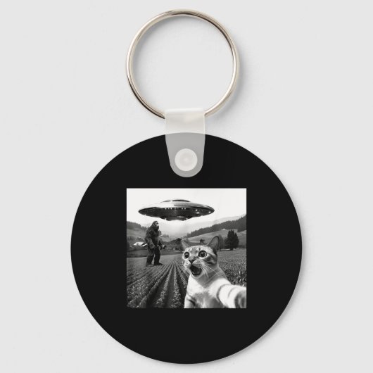 Porte-clés Chat selfie avec un alien ufo drôle de chat extrat (Recto)