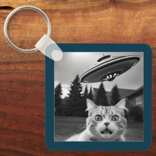Porte-clés Chat Selfie UFO Porte - clé Drôle Alien enlèvement