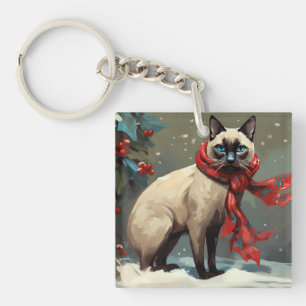 Porte-clés Chat siamois dans Noël enneigé