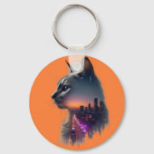 Porte-clés Chat Silhouette Cityscape coucher de soleil (Recto)
