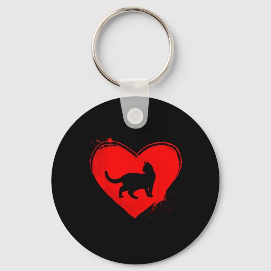 Porte-clés Chat Silhouette Forme cardiaque Saint-Valentin Amo (Recto)