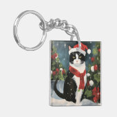 Porte-clés Chat Smoking dans Noël enneigé (Devant gauche)