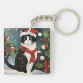 Porte-clés Chat Smoking dans Noël enneigé (Dos)