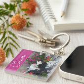 Porte-clés Chat Smoking Fleurs Filles Nom Rose Foncé (Devant Droit)