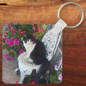 Porte-clés Chat smoking marron foncé rose foncé Fleurs et cha (Verso)
