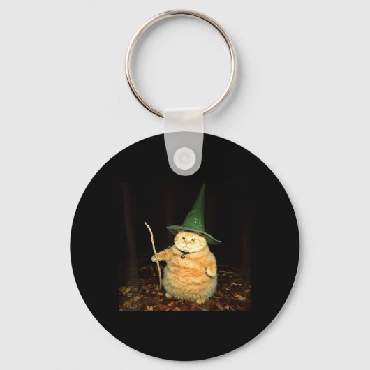 Porte-clés Chat sorcier drôle et bizarre pour Halloween (Recto)