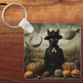 Porte-clés Chat sorcière avec citrouilles (Recto)