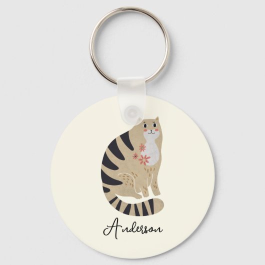 Porte-clés chat souriant mignon personnalisable (Recto)