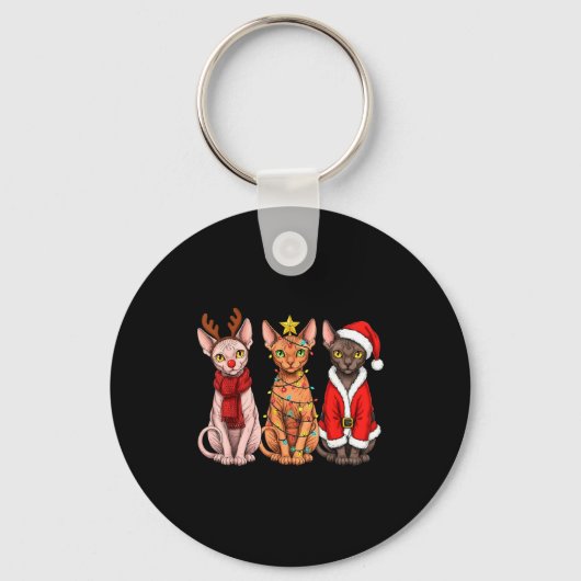 Porte-clés Chat Sphynx Noël Rétro Père Noël Renne (Recto)