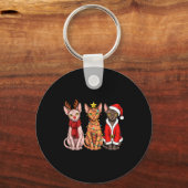 Porte-clés Chat Sphynx Noël Rétro Père Noël Renne (Recto)