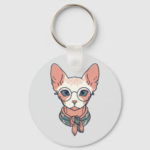 Porte-clés Chat Sphynx sans poils portant des lunettes