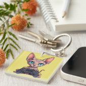 Porte-clés Chat Sphynx tenant une manette de jeu (Devant Droit)