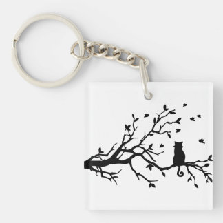 Porte-clés Chat sur un arbre - silhouette