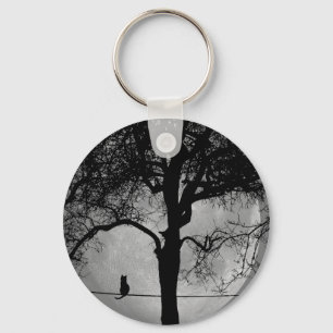 Porte-clés Chat sur une Pleine lune de fil