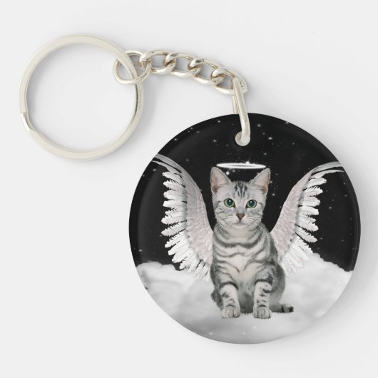 Porte-clés Chat sur une tabby argenté d'angle nuageux (Devant)