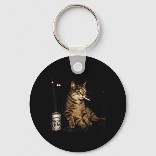 Porte-clés Chat Tabby Cool Fumant Graphique Rétro Attitude (Recto)