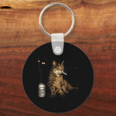 Porte-clés Chat Tabby Cool Fumant Graphique Rétro Attitude (Recto)
