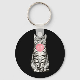 Porte-clés Chat tigré bubble gum mignon drôle soufflant du ro