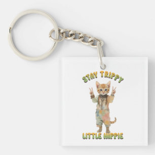 Porte-clés Chat tigré orange bohème reste trippy petit hippie