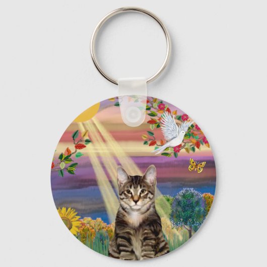 Porte-clés Chat (Tigre) - Soleil d'automne (Recto)