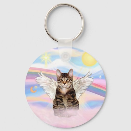 Porte-clés Chat tigré tabby ange dans les nuages (Recto)