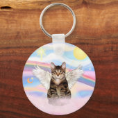 Porte-clés Chat tigré tabby ange dans les nuages (Recto)