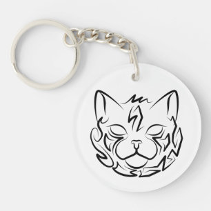 Porte-clés Chat tribal noir et blanc
