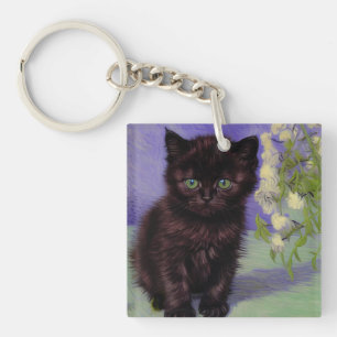 Porte-clés Chat Van Gogh avec fleurs blanches