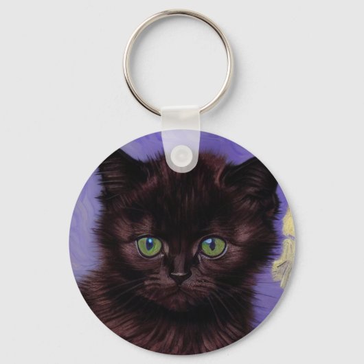 Porte-clés Chat Van Gogh avec fleurs blanches (Recto)
