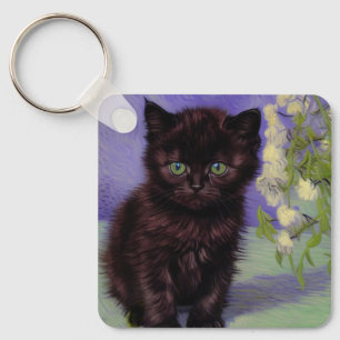 Porte-clés Chat Van Gogh avec fleurs blanches