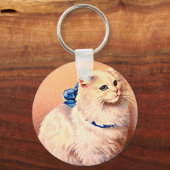 Porte-clés Chat vintage avec Bleu Bow (Recto)