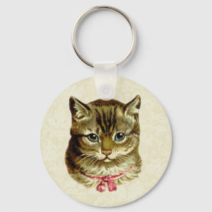 Porte-clés Chat vintage avec chou rose