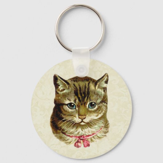 Porte-clés Chat vintage avec chou rose (Recto)