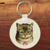 Porte-clés Chat vintage avec chou rose (Recto)
